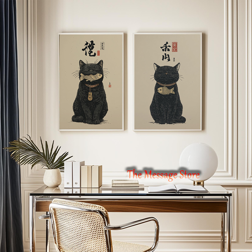 Black Lucky Cat Ukiyo-e Japane - Japanese Lifestyle Japanese avis et prix