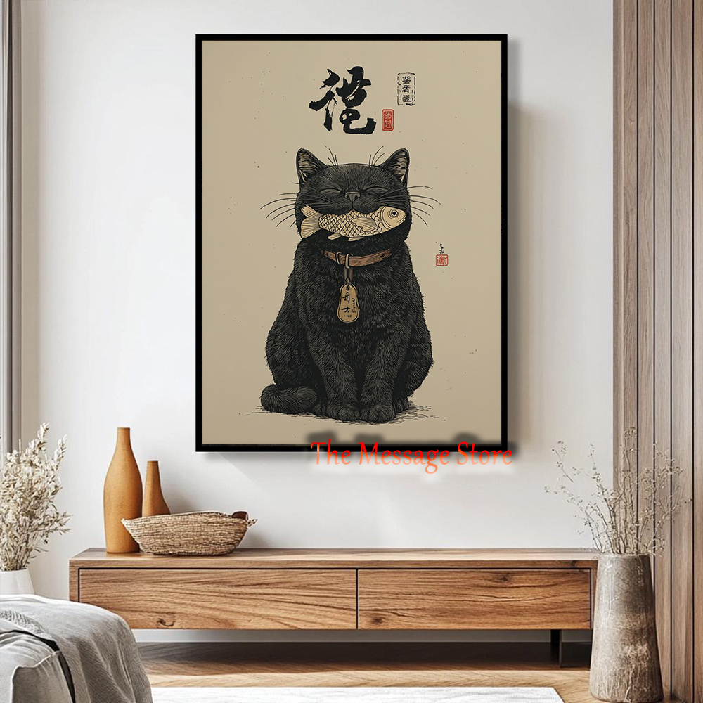 Black Lucky Cat Ukiyo-e Japane - Japanese Lifestyle Japanese avis et prix