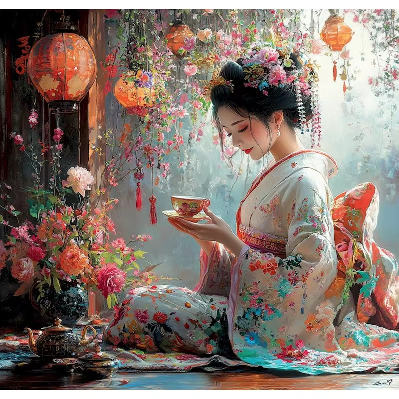 Japanese Style Woman Oil Paint - Japanese Living Lifestyle avis et prix
